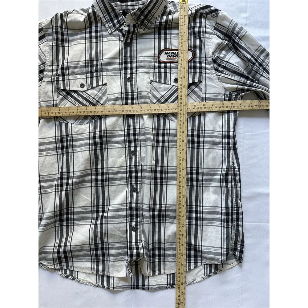 Harley Davidson Racing Shirt Mens XL White Black Plaid Long Sleeve Button #1 - Picture 7 of 9